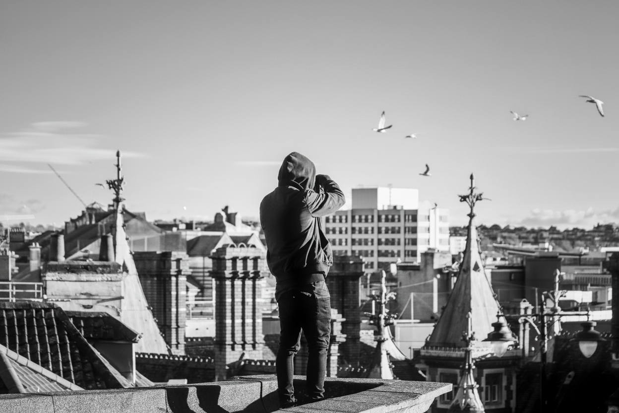Cinematic rooftop lighter wide